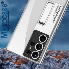 Microcase Samsung Galaxy S23 Ultra ile uyumlu Standlı Kristal Sert Plastik Kılıf - AL3564