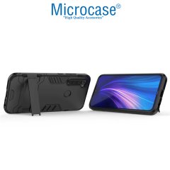 Microcase Xiaomi Redmi Note 8 Alfa Serisi Armor Standlı Perfect Koruma Kılıf - Siyah + Tam Kaplayan Cam Koruma