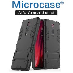 Microcase Xiaomi Redmi K20 Alfa Serisi Armor Standlı Perfect Koruma Kılıf + Tempered Glass Cam Koruma (SEÇENEKLİ)