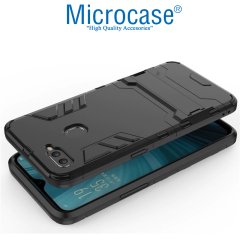 Microcase Oppo A5S Alfa Serisi Armor Standlı Perfect Koruma Kılıf - Siyah + Tempered Glass Cam Koruma