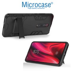Microcase Xiaomi Redmi K20 Alfa Serisi Armor Standlı Perfect Koruma Kılıf + Tempered Glass Cam Koruma (SEÇENEKLİ)