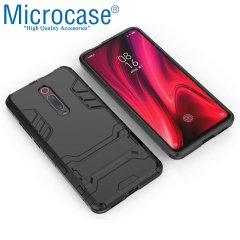 Microcase Xiaomi Redmi K20 Alfa Serisi Armor Standlı Perfect Koruma Kılıf + Tempered Glass Cam Koruma (SEÇENEKLİ)