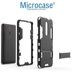 Microcase Xiaomi Redmi K20 Alfa Serisi Armor Standlı Perfect Koruma Kılıf + Tempered Glass Cam Koruma (SEÇENEKLİ)