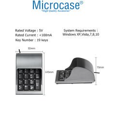 Microcase Parmak Gizlemeli Numlock Numerik Klavye Keypad Usb Kablolu - AL3776