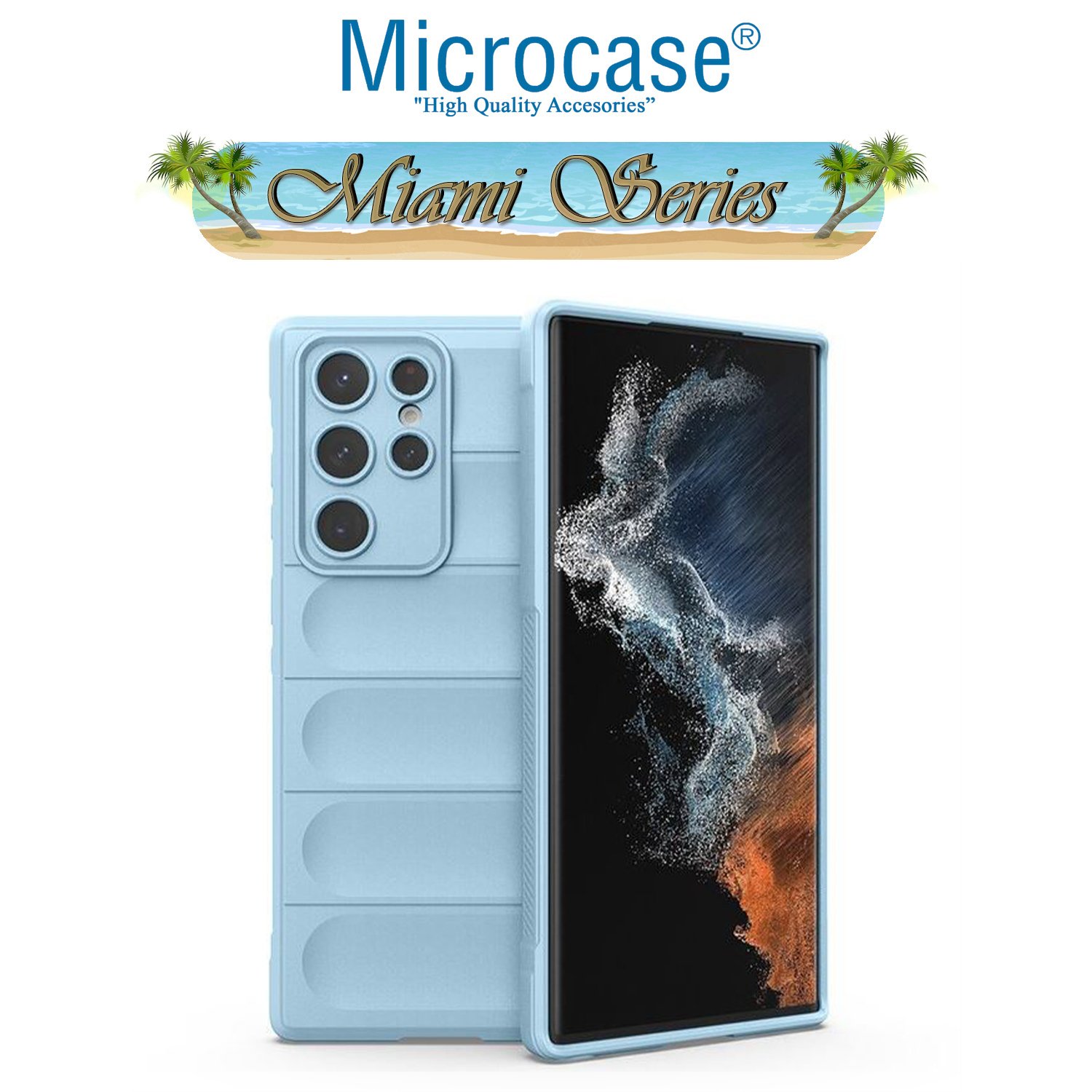 Microcase Samsung Galaxy S22 Ultra Miami Serisi Darbeye Dayanıklı Silikon Kılıf - Açık Mavi