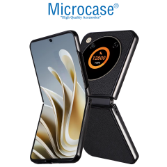 Microcase ZTE Nubia Flip 5G için Deri Desenli Plastik Koruma Kılıf - AL3156 Siyah