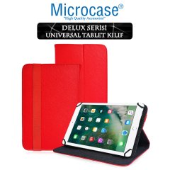 Microcase iPad 9.7 2017 Delüx Serisi Universal Standlı Deri Kılıf - Kırmızı + Ekran Koruma Filmi