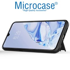 Microcase Xiaomi Mi 9 Pro Alfa Serisi Armor Standlı Perfect Koruma Kılıf - Siyah + Tam Kaplayan Cam Koruma