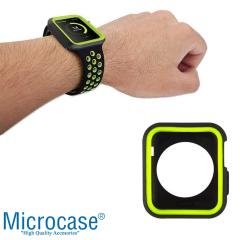Microcase Apple Watch 7 45mm Armor Silikon Kılıf - Siyah-Yeşil KN06