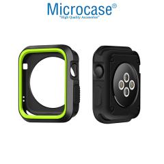 Microcase Apple Watch 7 45mm Armor Silikon Kılıf - Siyah-Yeşil KN06