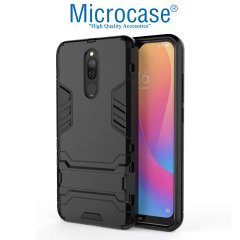 Microcase Xiaomi Redmi 8 Alfa Serisi Armor Standlı Perfect Koruma Kılıf - Siyah + Tam Kaplayan Cam Koruma
