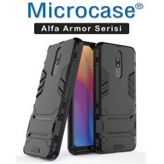 Microcase Xiaomi Redmi 8A Alfa Serisi Armor Standlı Perfect Koruma Kılıf - Siyah + Tam Kaplayan Cam Koruma