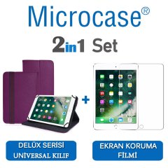 Microcase iPad 9.7 2017 Delüx Serisi Universal Standlı Deri Kılıf - Mor + Ekran Koruma Filmi
