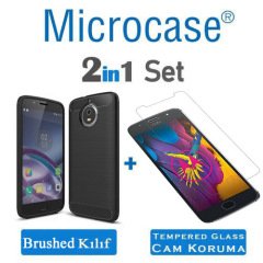 Motorola MOTO G5S Brushed Carbon Fiber Silikon TPU Kılıf + Cam