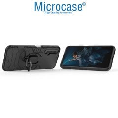 Microcase Huawei Honor 20 Batman Serisi Yüzük Standlı Armor Kılıf - Siyah + Tempered Glass Cam Koruma