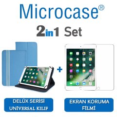 Microcase iPad 9.7 2017 Delüx Serisi Universal Standlı Deri Kılıf - Turkuaz + Ekran Koruma Filmi