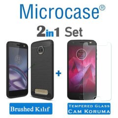 Motorola MOTO Z2 FORCE Brushed Carbon Fiber Silikon TPU Kılıf+Cam