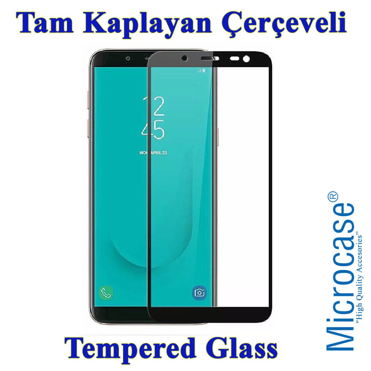 Samsung Galaxy J4 Plus Tam Kaplayan Çerçeveli Tempered Cam Koruma