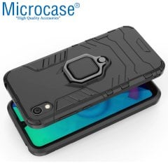 Microcase Huawei Honor 8S Batman Serisi Yüzük Standlı Armor Kılıf - Siyah + Tempered Glass Cam Koruma