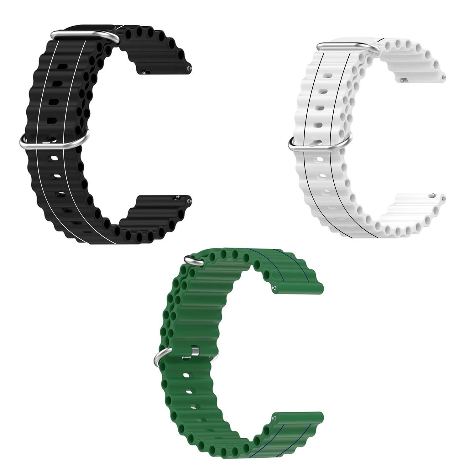 Microcase 22mm Universal Akıllı Saatler ile Uyumlu Çizgi Desenli Silikon Kordon Kayış-KY73