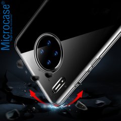 Microcase Huawei Mate 30 İnce 0.2 mm Soft Silikon Kılıf - Şeffaf + Tempered Glass Cam Koruma