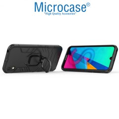 Microcase Huawei Honor 8S Batman Serisi Yüzük Standlı Armor Kılıf - Siyah + Tempered Glass Cam Koruma