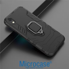 Microcase Huawei Honor 8S Batman Serisi Yüzük Standlı Armor Kılıf - Siyah + Tempered Glass Cam Koruma