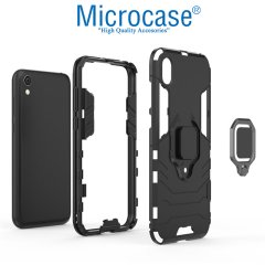 Microcase Huawei Honor 8S Batman Serisi Yüzük Standlı Armor Kılıf - Siyah + Tempered Glass Cam Koruma