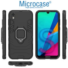 Microcase Huawei Honor 8S Batman Serisi Yüzük Standlı Armor Kılıf - Siyah + Tempered Glass Cam Koruma