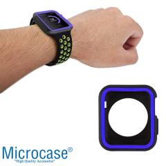 Microcase Apple Watch 7 45mm Armor Silikon Kılıf - Siyah-Mavi KN06