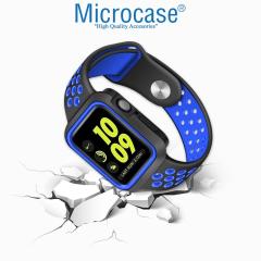 Microcase Apple Watch 7 45mm Armor Silikon Kılıf - Siyah-Mavi KN06