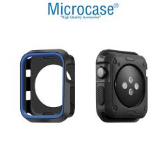 Microcase Apple Watch 7 45mm Armor Silikon Kılıf - Siyah-Mavi KN06