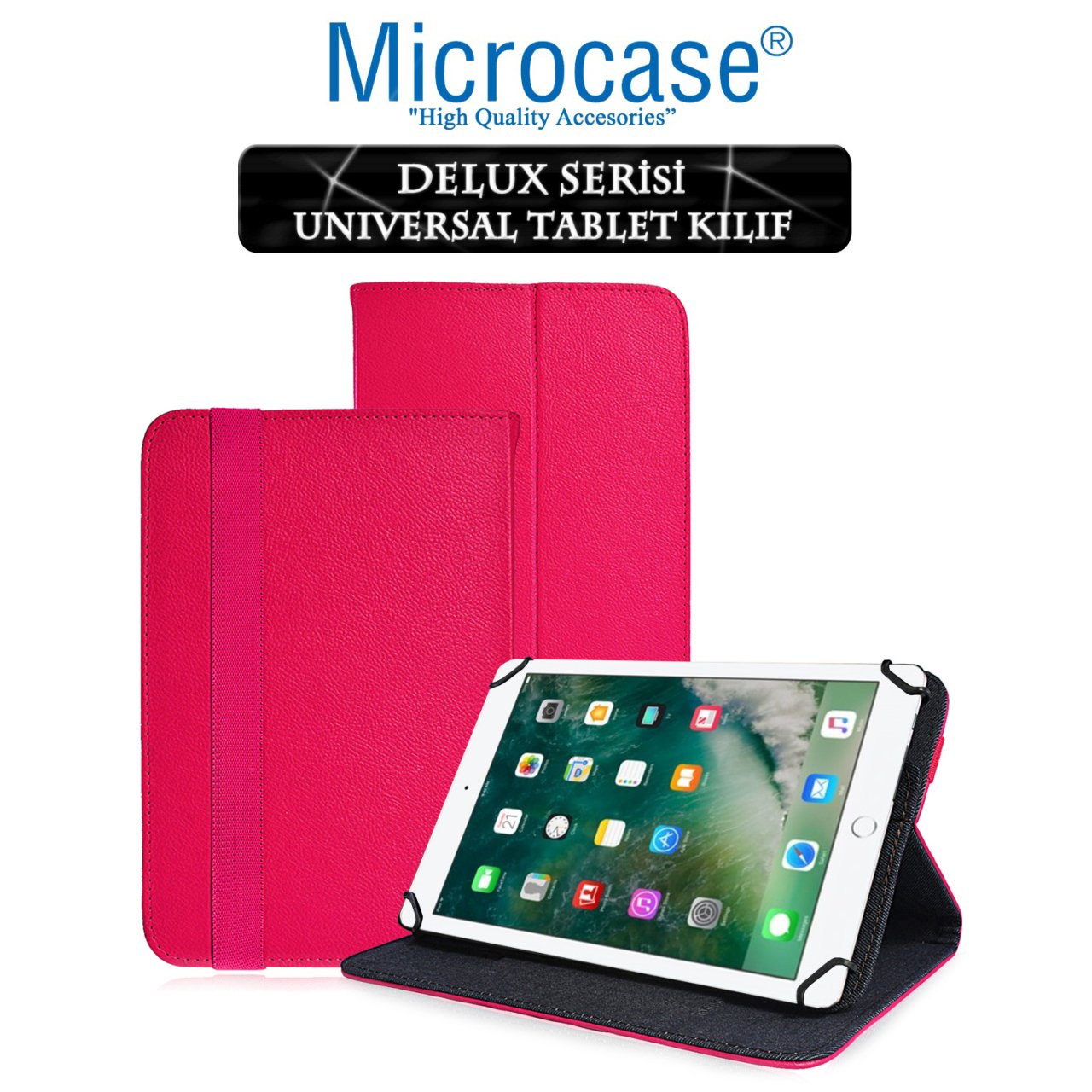 Microcase iPad 9.7 2017 Delüx Serisi Universal Standlı Deri Kılıf - Pembe