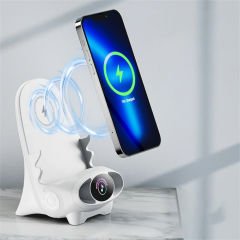 Microcase Manyetik Şarj Destekli Telefonlar ile uyumlu 15W 3in1 Hopörlörlü Koku Mekanizmalı Kablosuz Hızlı Şarj Standı - AL3777