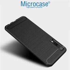 Samsung Galaxy A7 2018 Brushed Carbon Fiber Silikon Kılıf + CAM