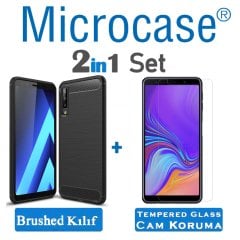 Samsung Galaxy A7 2018 Brushed Carbon Fiber Silikon Kılıf + CAM