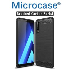 Samsung Galaxy A7 2018 Brushed Carbon Fiber Silikon Kılıf + CAM