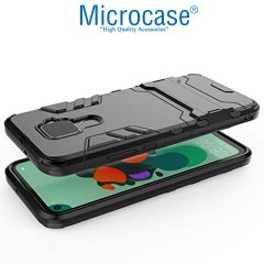 Microcase Huawei Mate 30 Lite Alfa Serisi Armor Standlı Perfect Koruma Kılıf - Siyah + Tam Kaplayan Cam Koruma
