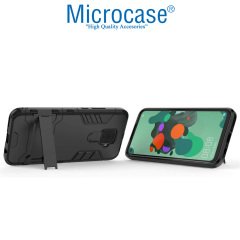Microcase Huawei Mate 30 Lite Alfa Serisi Armor Standlı Perfect Koruma Kılıf - Siyah + Tam Kaplayan Cam Koruma