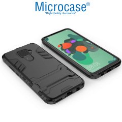 Microcase Huawei Mate 30 Lite Alfa Serisi Armor Standlı Perfect Koruma Kılıf - Siyah + Tam Kaplayan Cam Koruma