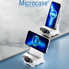 Microcase Manyetik Şarj Destekli Telefonlar ile uyumlu 15W 3in1 Hopörlörlü Koku Mekanizmalı Kablosuz Hızlı Şarj Standı - AL3778
