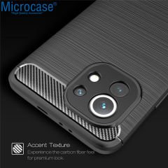Microcase Xiaomi Mi 11 Lite Brushed Carbon Fiber Silikon Kılıf - Siyah