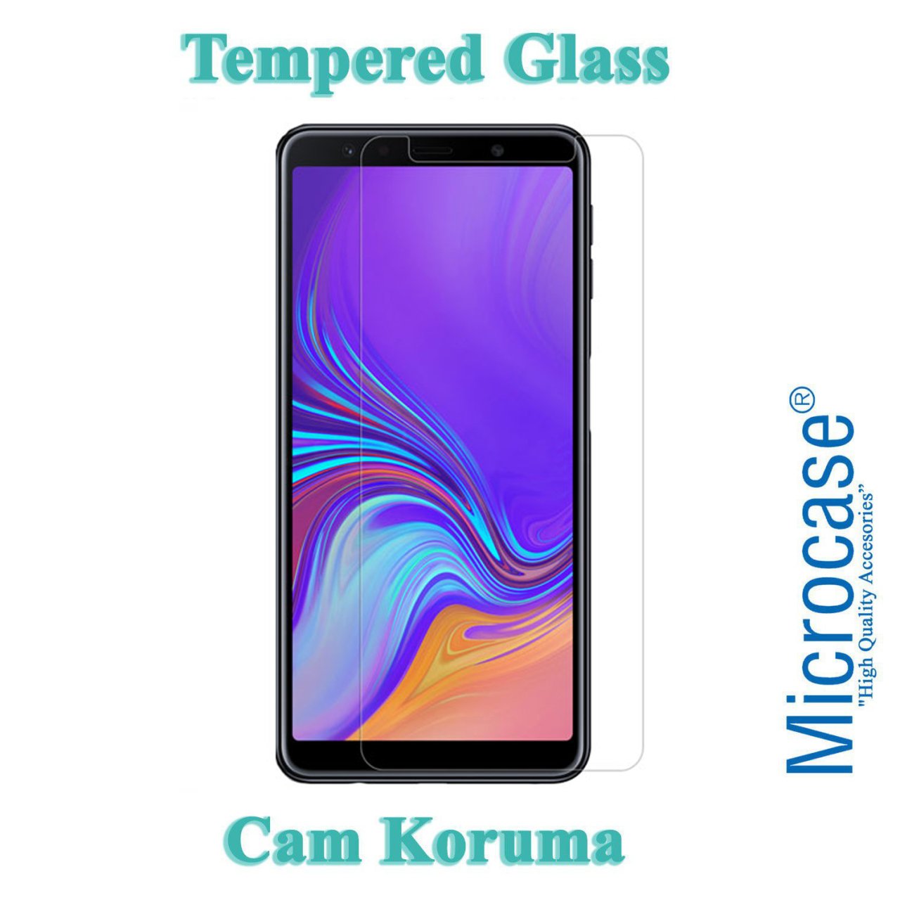 Microcase Samsung Galaxy A7 2018 Tempered Glass Cam Ekran Koruma