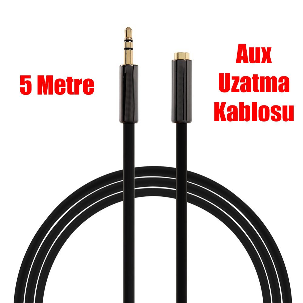 3.5 mm Dişi To 3.5 mm Erkek Aux Uzatma Kablosu 5 Metre