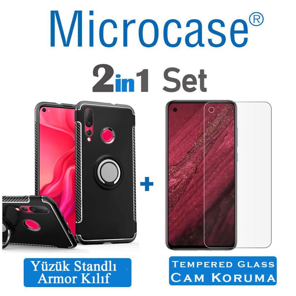 Huawei Nova 4 Yüzük Standlı Armor Silikon Kılıf + CAM (SEÇ)