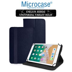 Microcase iPad 9.7 2018 Delüx Serisi Universal Standlı Deri Kılıf - Lacivert + Tempered Glass Cam Koruma