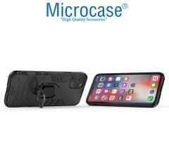 Microcase iPhone 11 Pro Batman Serisi Yüzük Standlı Armor Kılıf - Siyah + Tempered Glass Cam Koruma