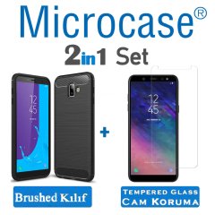 Samsung Galaxy J6 Plus Brushed Carbon Fiber Silikon Kılıf + CAM
