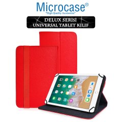 Microcase iPad 9.7 2018 Delüx Serisi Universal Standlı Deri Kılıf - Kırmızı + Tempered Glass Cam Koruma