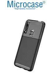 Microcase Huawei Y9 Prime 2019 Maxy Serisi Carbon Fiber Silikon Kılıf - Siyah + Tempered Glass Cam Koruma (SEÇENEKLİ)